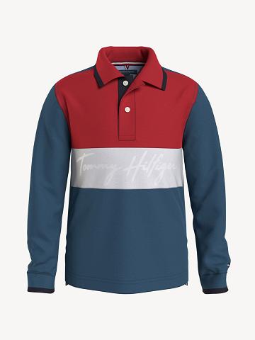 Fiú Tommy Hilfiger Big Colorblock Long-Sleeve Polos Kék | HU 2144HAP